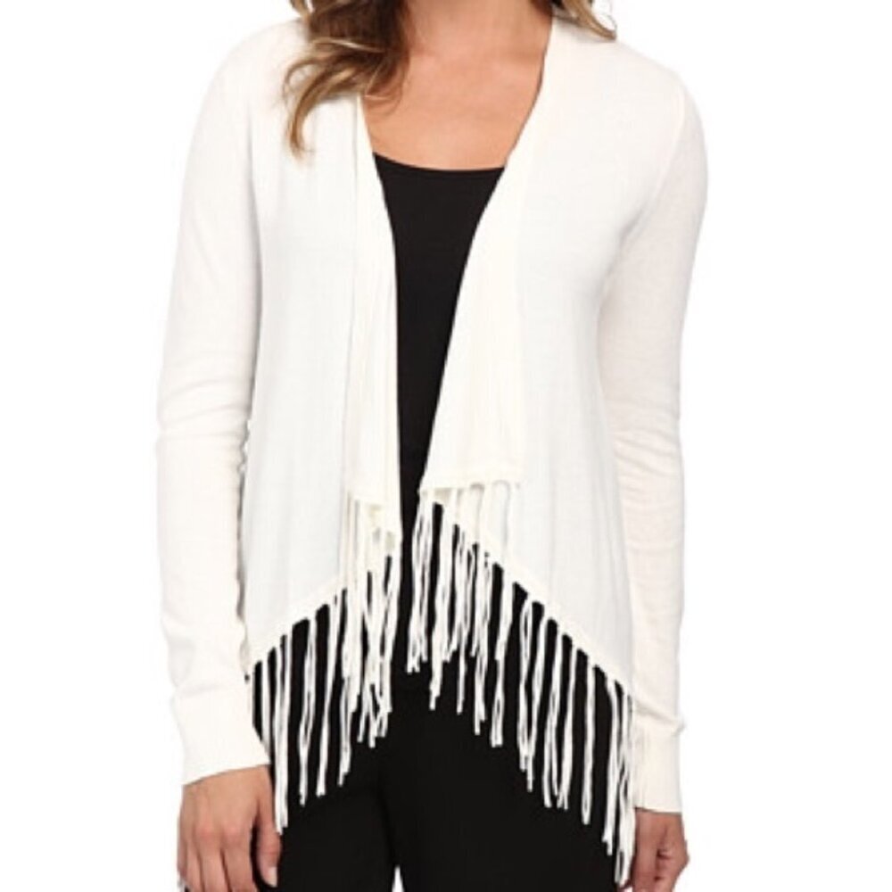 MICHAEL Michael Kors Drape Front Fringe Cardigan Cream Tassels Knotted Large NWT